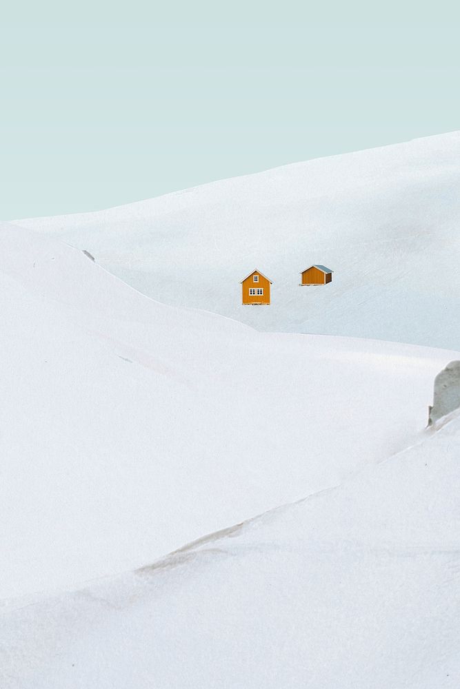 Creative background psd of minimal winter landscape with cabins