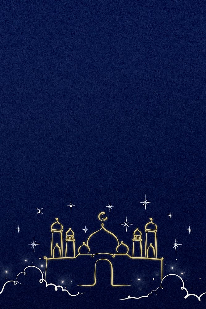 Blue background with gold Islamic architecture