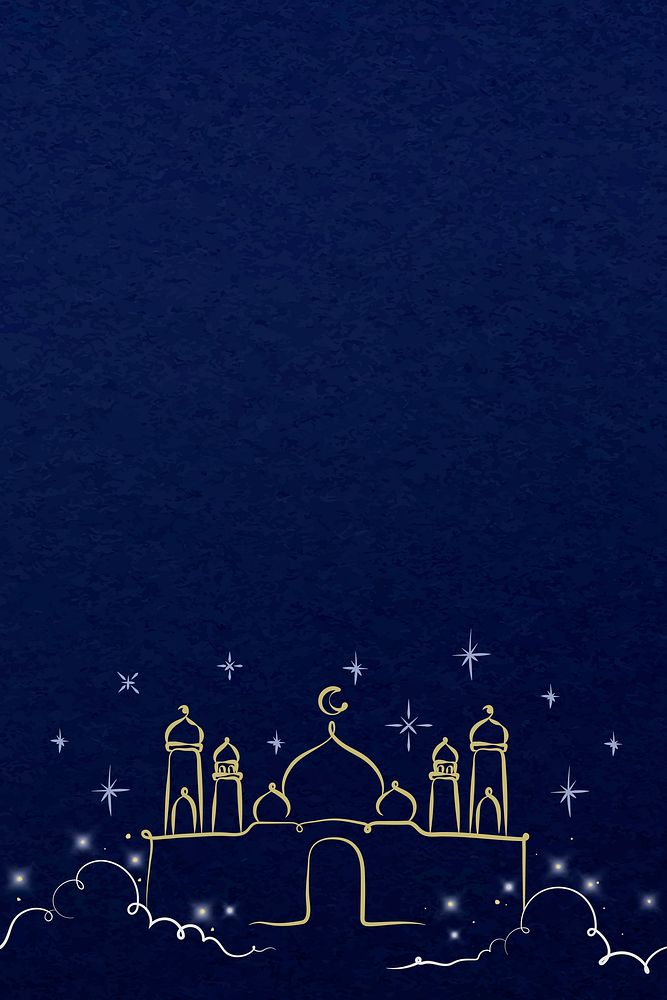 Blue background vector with gold Arabic architecture