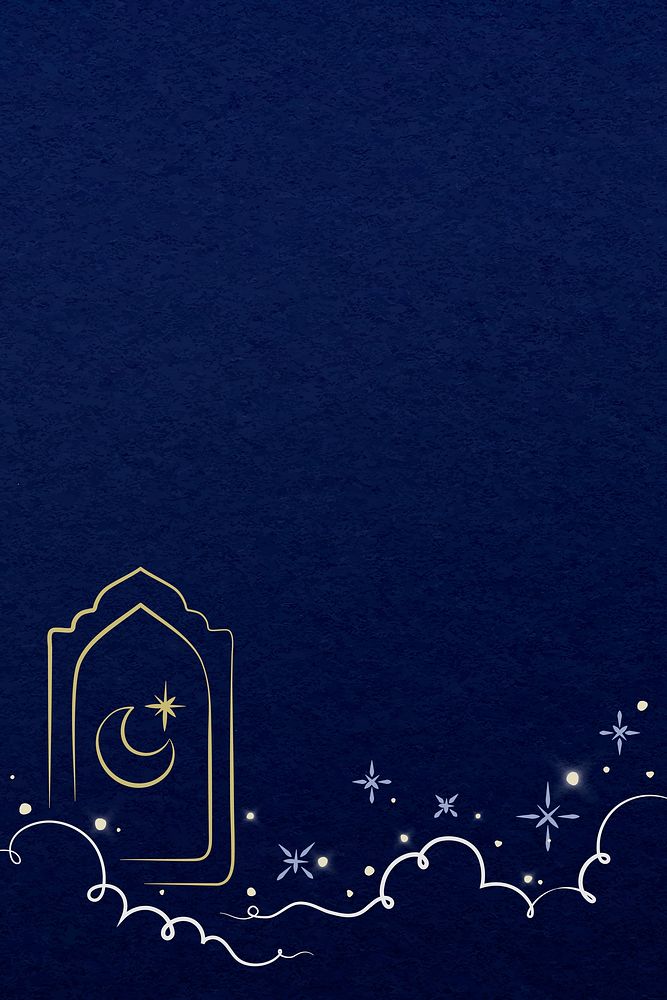 Ramadan blue background vector with star and crescent moon