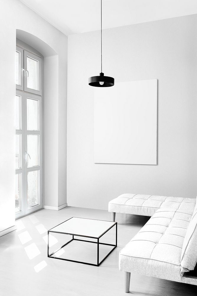 Minimal living room in black and white theme with design space