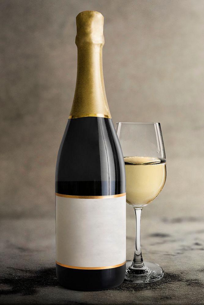 Luxury white wine gold bottle with glass