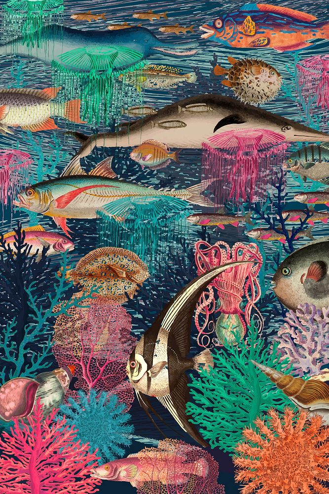 Vintage underwater pattern background vector, remixed from public domain artworks