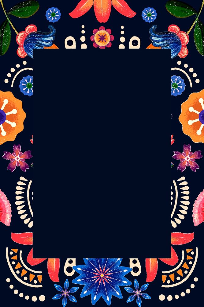 Ethnic frame vector illustration with Mexican flower pattern