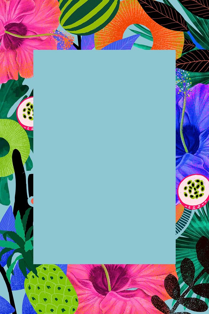 Tropical flower frame illustration in colorful tone