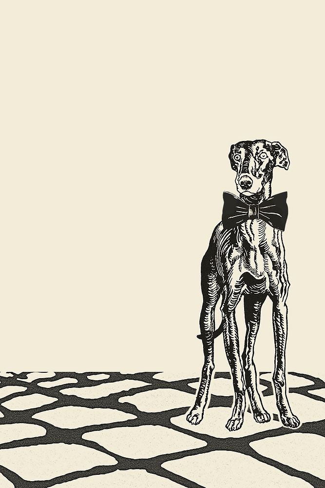 Greyhound dog border on beige background, remixed from artworks by Moriz Jung