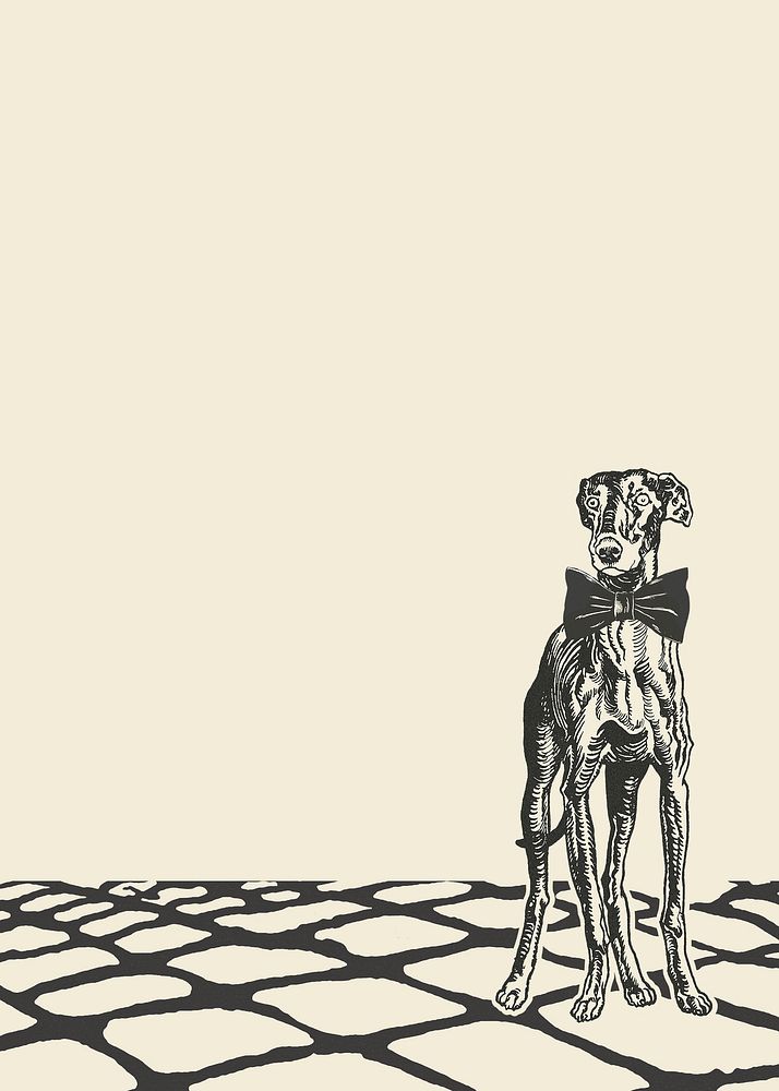 Greyhound dog border on beige background in vintage style, remixed from artworks by Moriz Jung