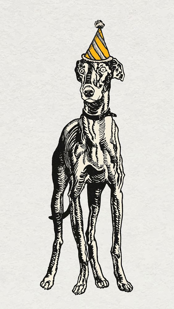 Greyhound dog sticker vector vintage birthday theme illustration, remixed from artworks by Moriz Jung