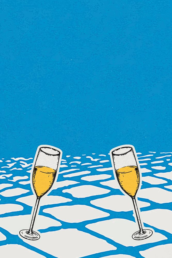 Blue celebration background vector with champagne glasses in vintage style