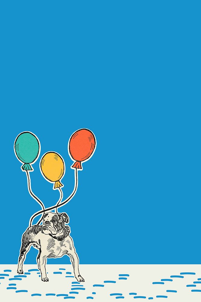 Blue birthday background border with pit-bull and balloons