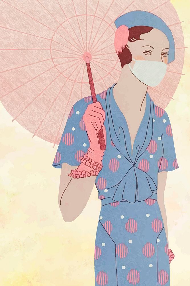 Woman background vector holding vintage umbrella, remixed from artworks by M. Renaud