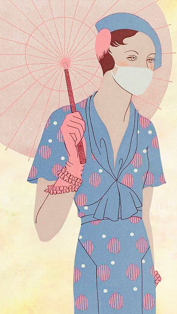 Woman holding vintage umbrella background, remixed from artworks by M. Renaud