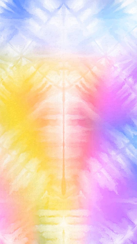 Tie dye mobile wallpaper vector with rainbow watercolor paint