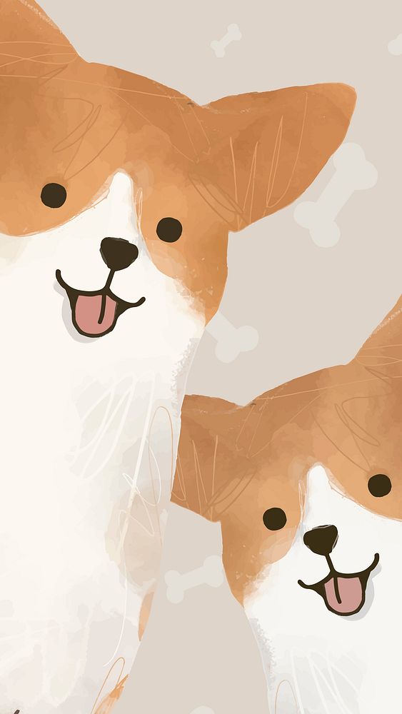Cute Corgi dog mobile wallpaper hand drawn illustration