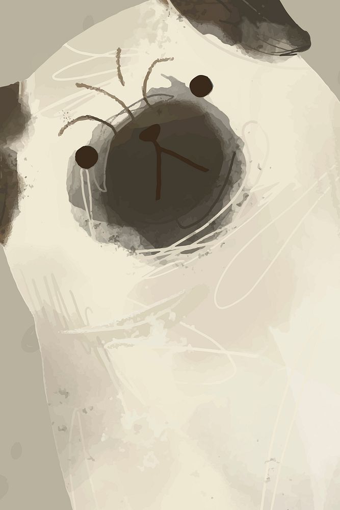 Angry Pug dog background hand drawn illustration