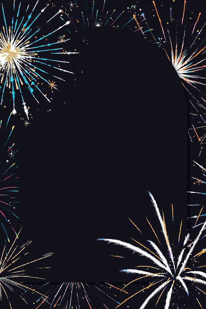 Festive fireworks frame vector on a dark background