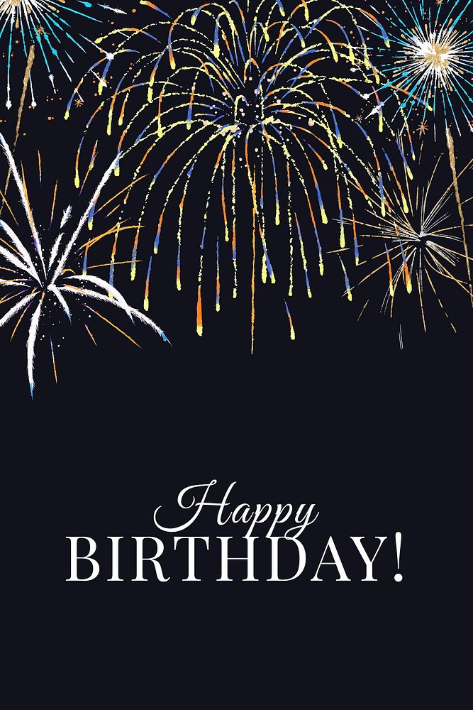 Shiny fireworks template vector with editable text, happy birthday