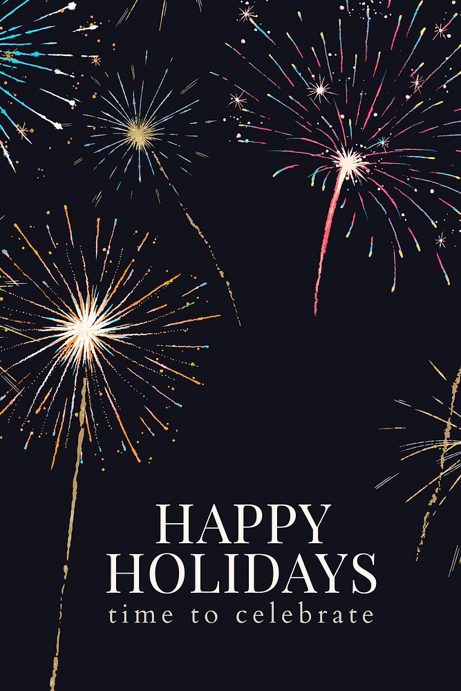Shiny fireworks template vector with editable text, happy holidays