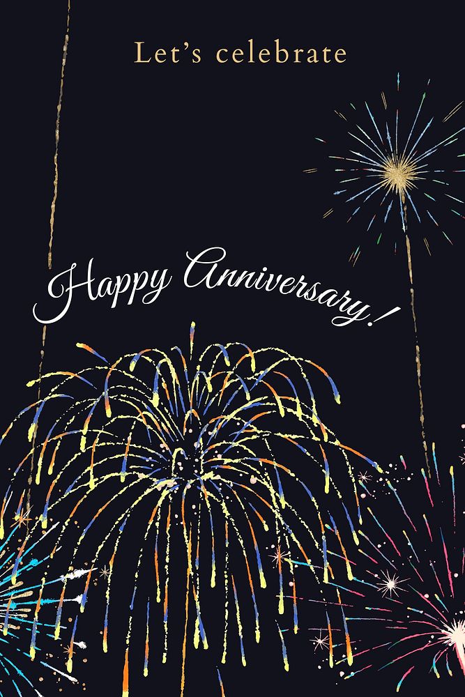 Shiny fireworks template vector with editable text, happy anniversary