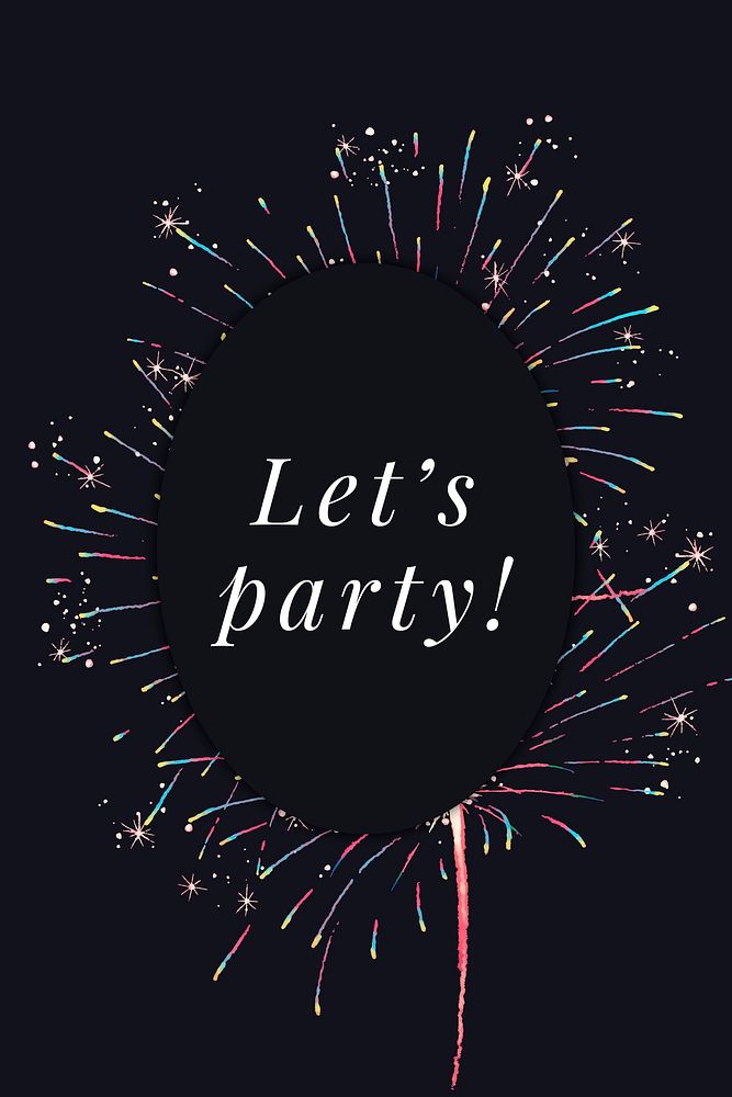 Shiny fireworks template vector with editable text, let’s party