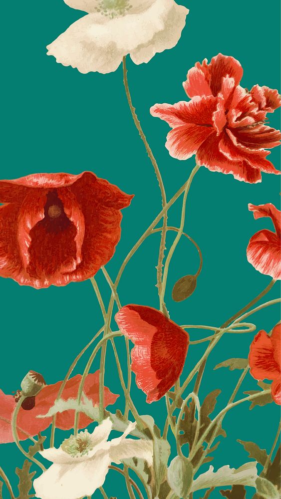 Flower name phone wallpaper, remixed from public domain artworks
