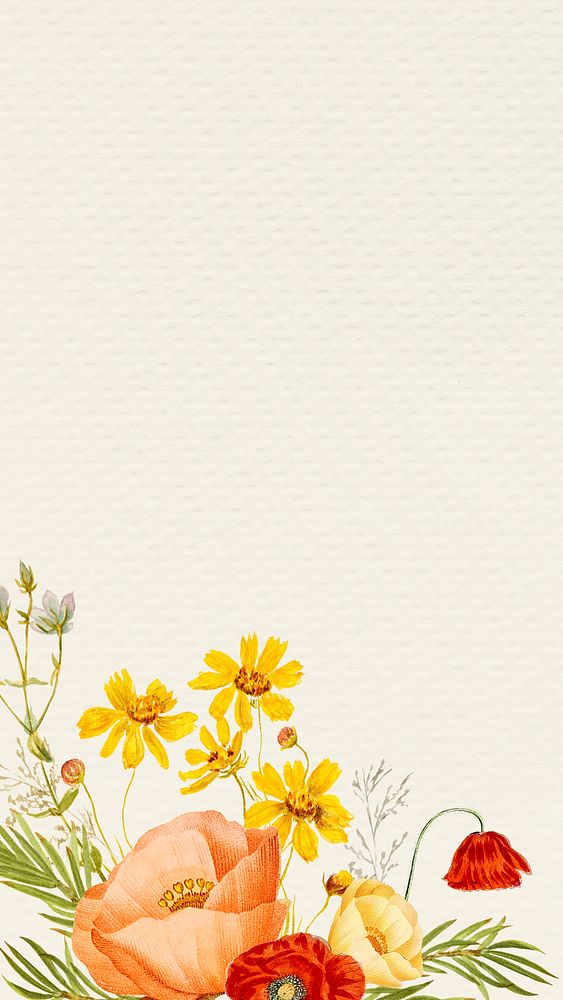 Colorful floral mobile wallpaper illustration, remixed from public domain artworks