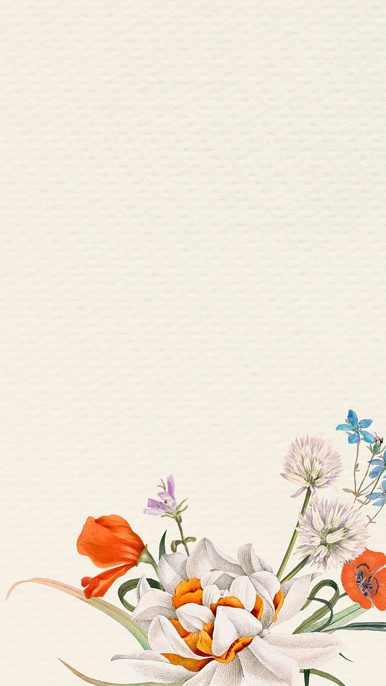 Colorful floral phone/mobile wallpaper illustration, remixed from public domain artworks