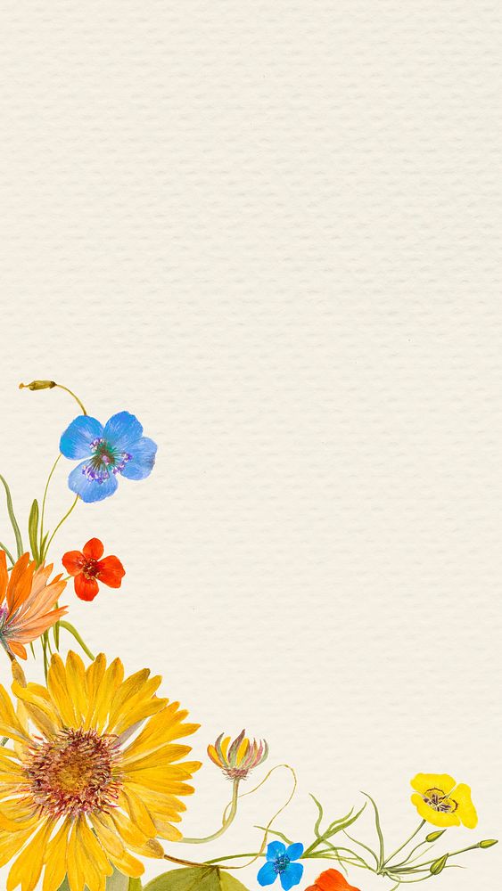 Colorful floral phone/mobile wallpaper illustration, remixed from public domain artworks