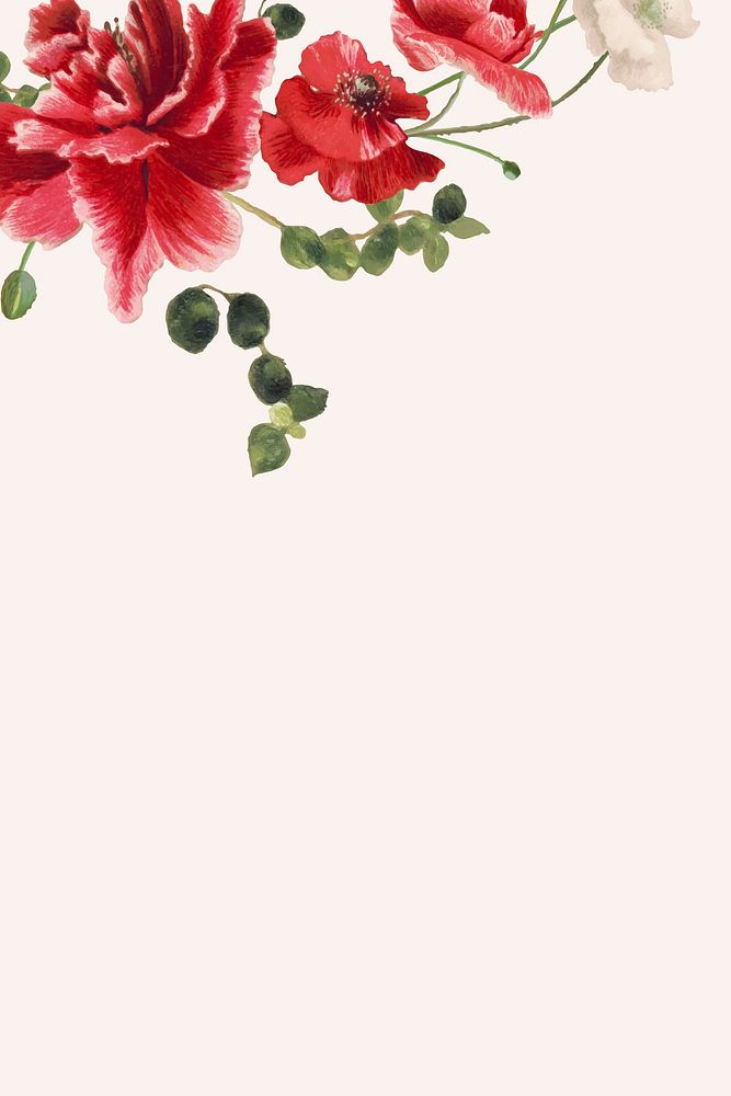 Red flower background vector illustration with design space, remixed from public domain artworks