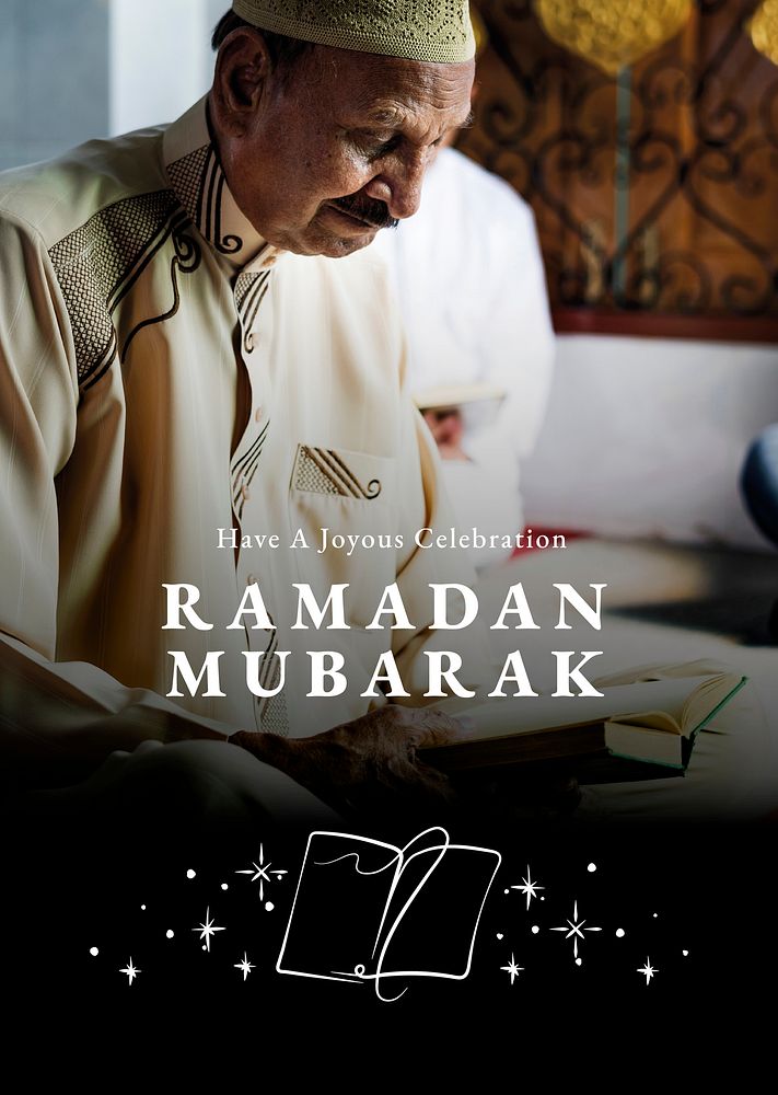 Ramadan Mubarak poster template vector with greeting