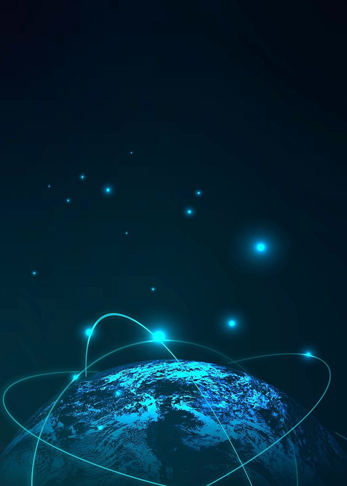Digital poster background vector blue neon global technology