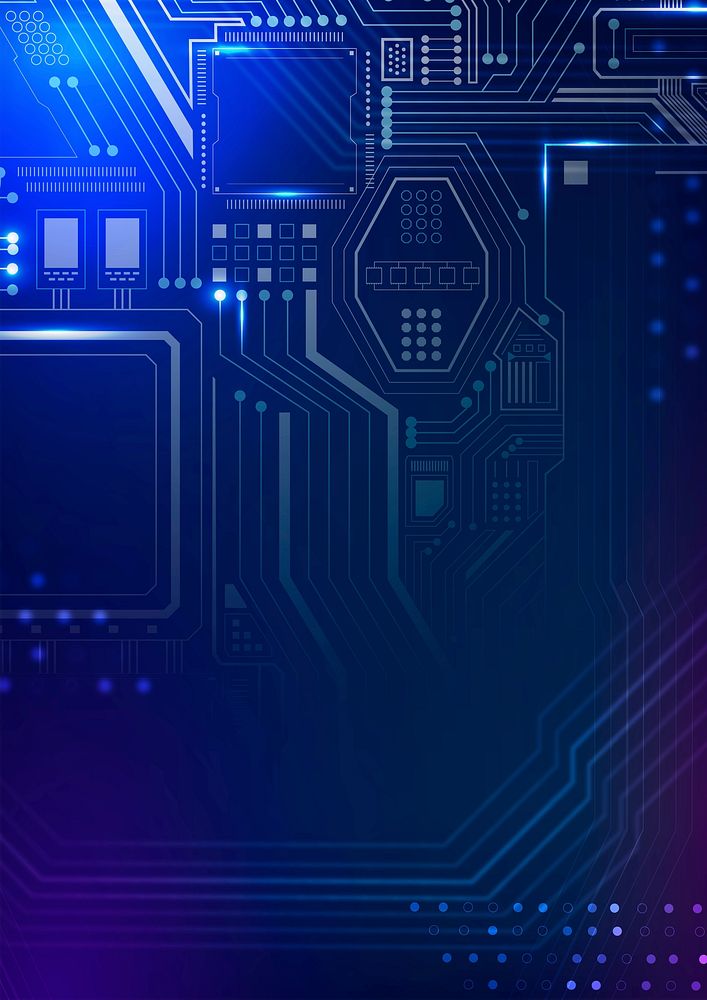 Motherboard circuit technology background vector in gradient blue