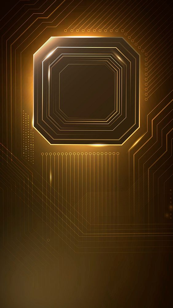 Smart microchip technology background vector in gradient gold