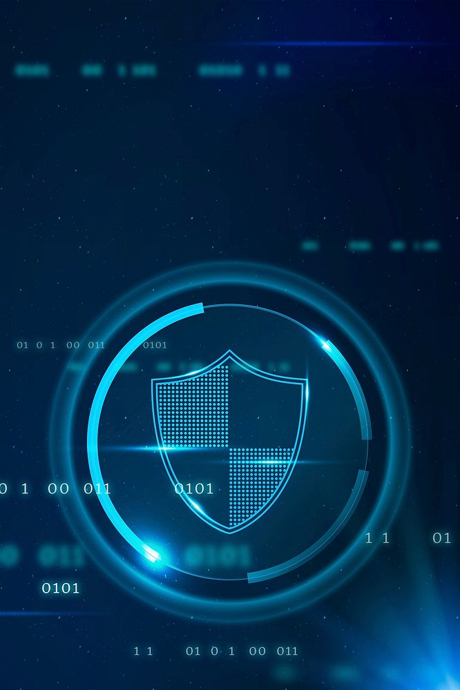 Cyber security technology background vector with data protection shield icon in blue tone