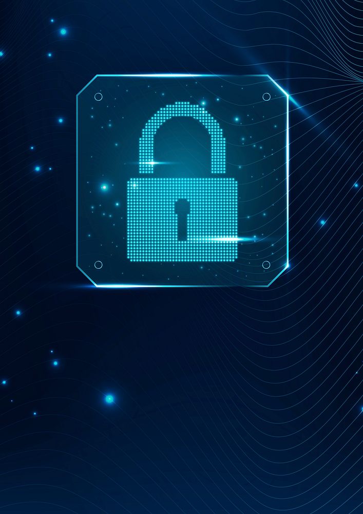 Cyber security technology background with data lock icon in blue tone