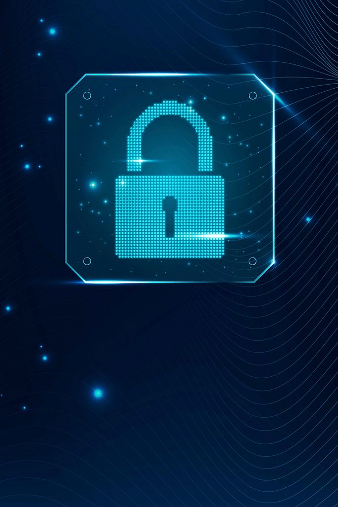 Cyber security technology background vector with data lock icon in blue tone
