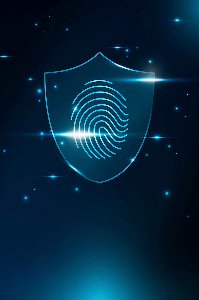 Cyber security technology background vector with fingerprint scanner in blue tone