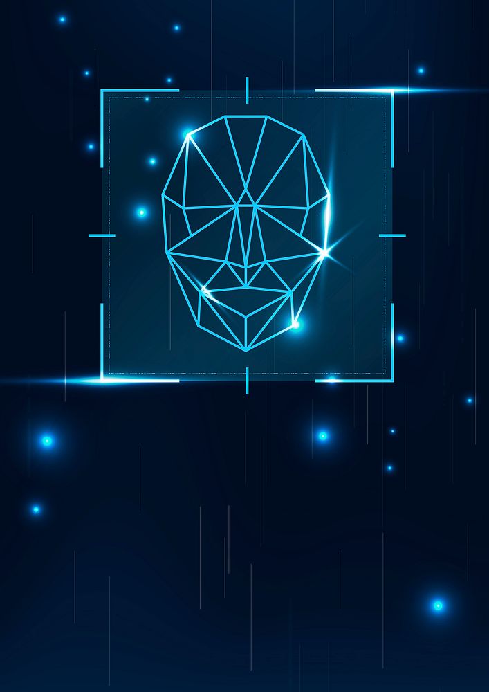 Facial recognition scanner background cyber security technology in blue tone