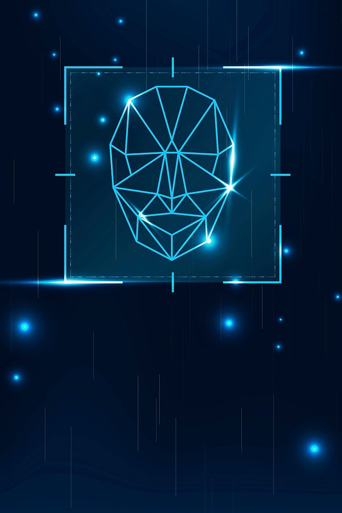 Cyber security technology background vector with facial recognition scanner in blue tone