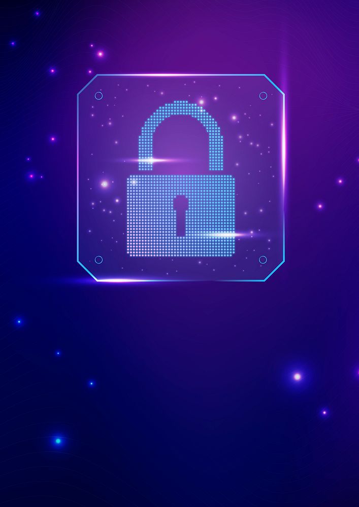 Data lock background cyber security technology in purple tone
