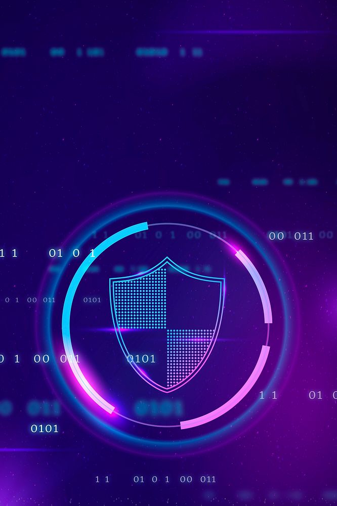 Data protection shield background cyber security technology in purple tone