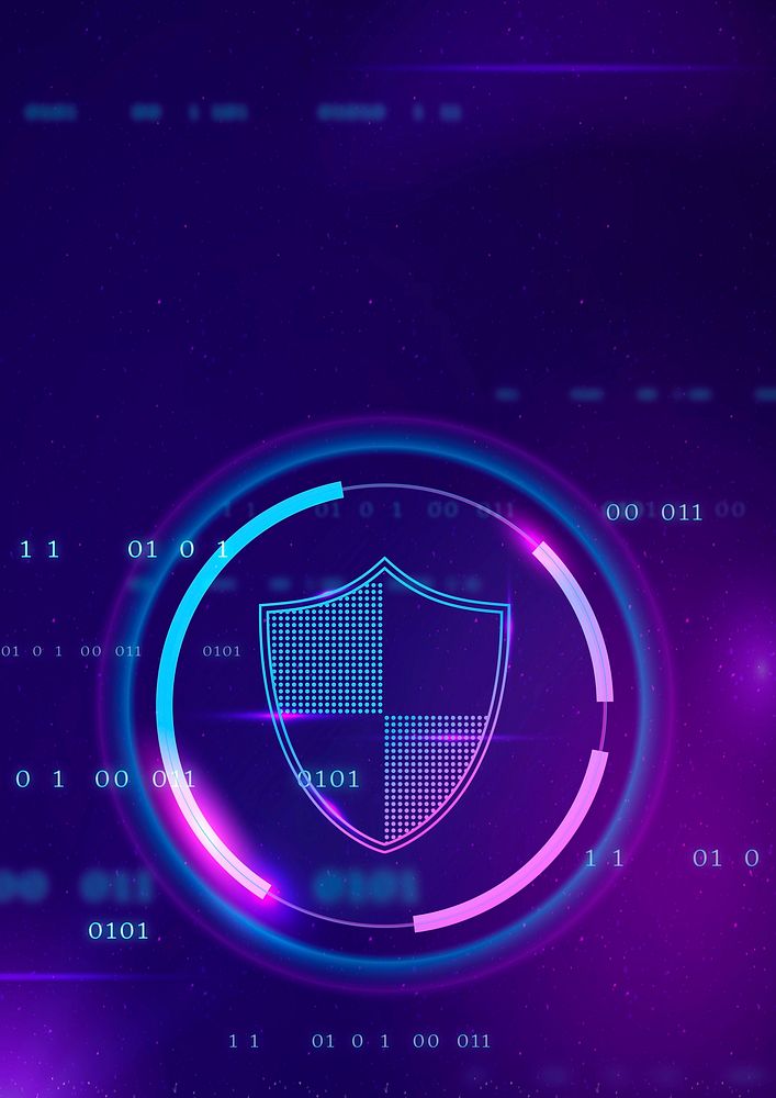 Cyber security technology background vector with data protection shield icon in purple tone