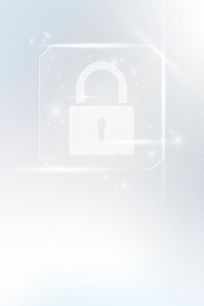 Cyber security technology background with data lock icon in white tone