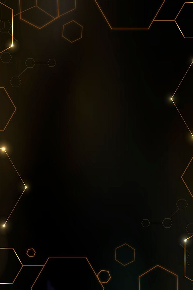 Digital technology background with hexagon frame in gold tone