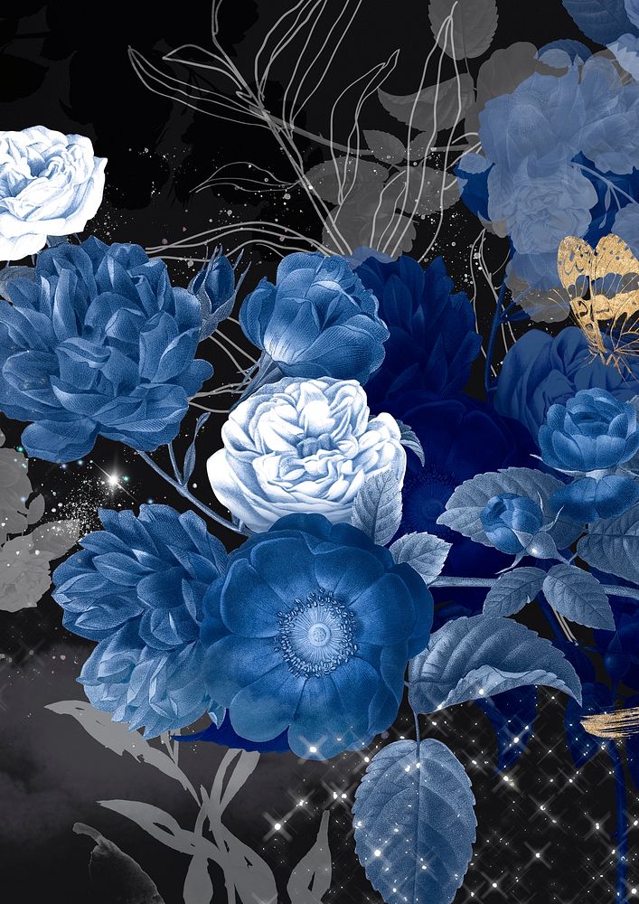 Flower blue background, aesthetic watercolor design, remixed from vintage public domain images