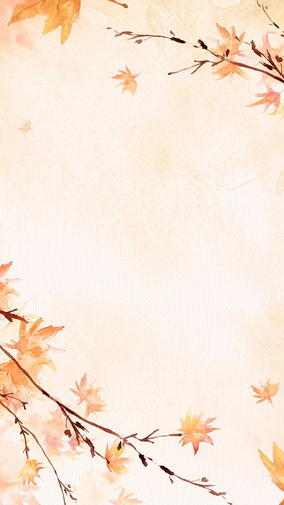 Maple leaf border background in orange watercolor autumn season