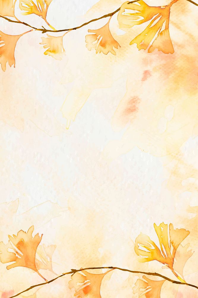Gingko leaf border background vector in orange watercolor autumn season