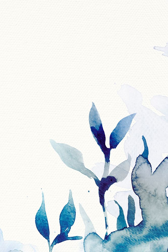 Blue watercolor leaf background aesthetic winter season
