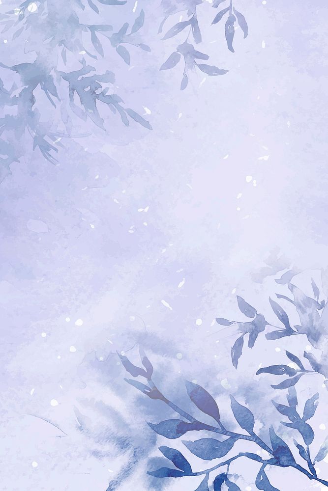 Floral winter watercolor background vector in purple with beautiful snow
