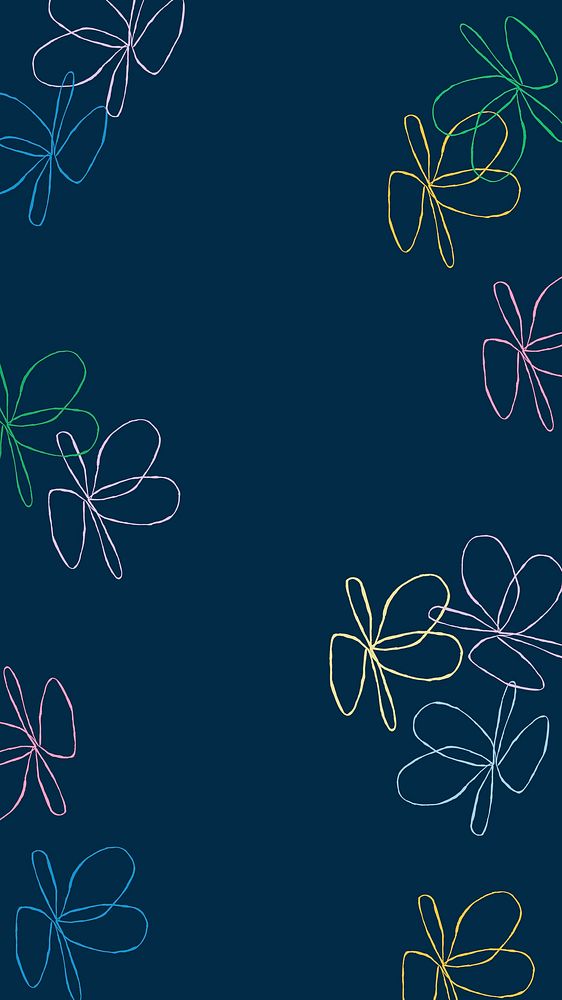 Dark phone wallpaper background, cute flower line art